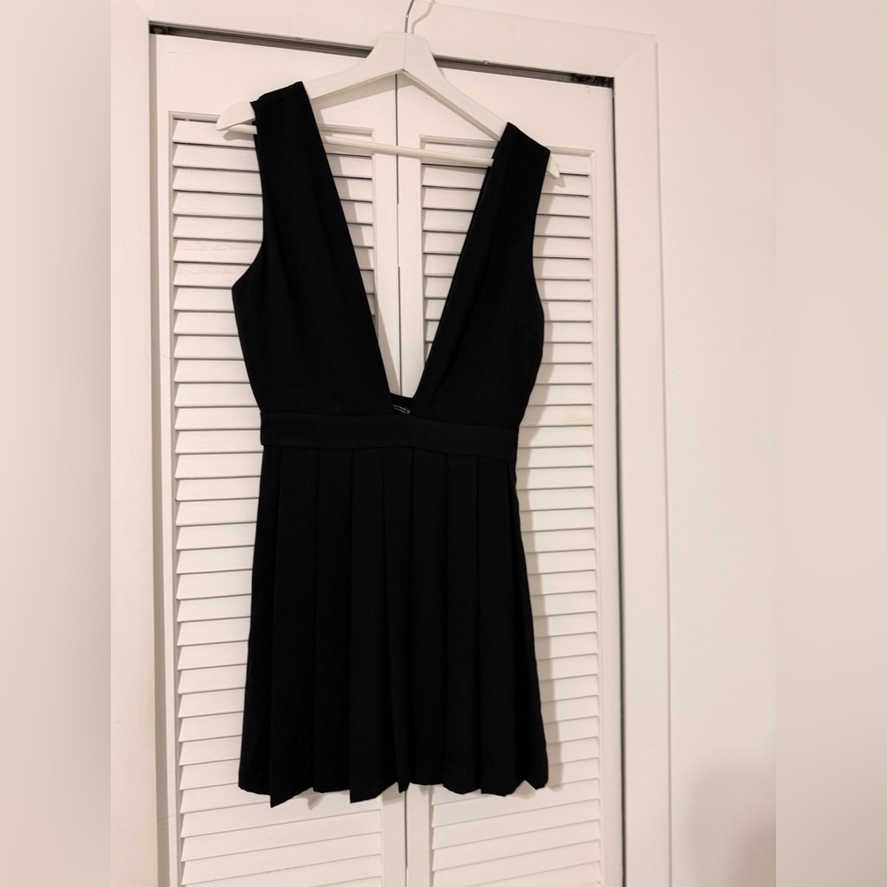 Zara Black Plunging V-Neck Pleated Mini Dress